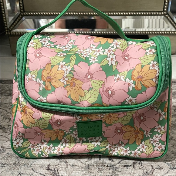 Floral Cosmetic Bag - Pink, Green, and Yellow - Picture 1 of 6
